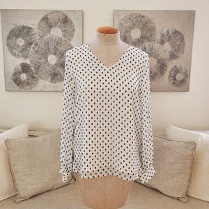 Banana Republic V-neck Sheer-Sleeve Dotted Blouse size Small in Ivory/Black